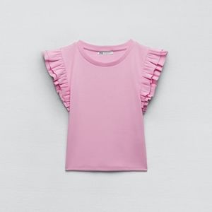 Zara Pink flutter sleeve blouse